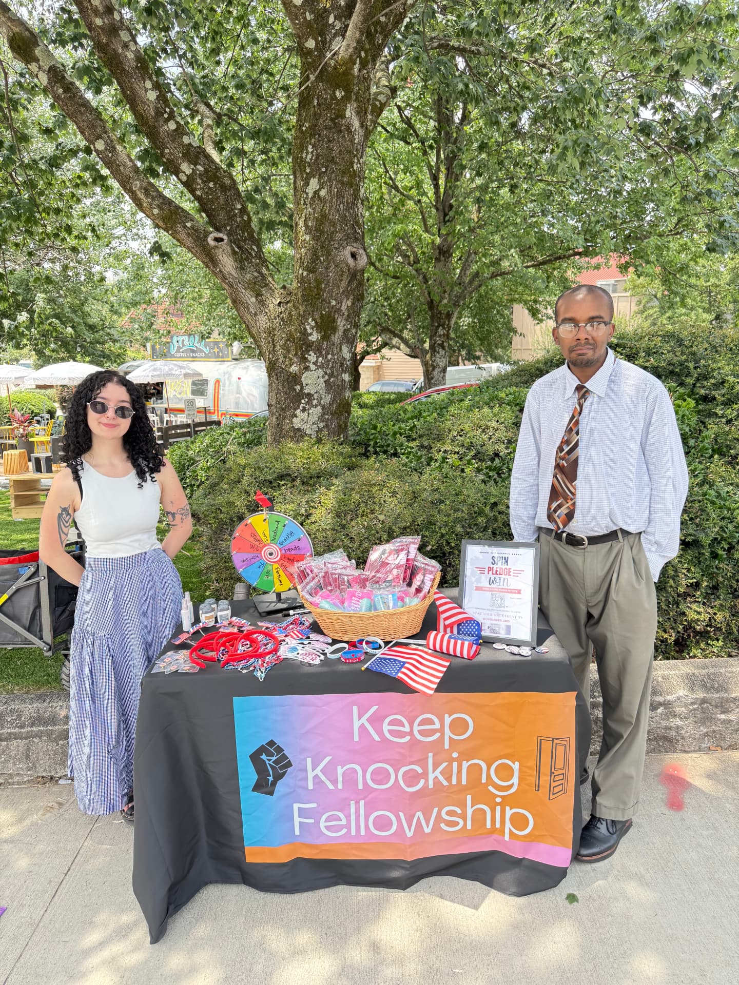 July 4th tabling: Spin, Pledge, Win!